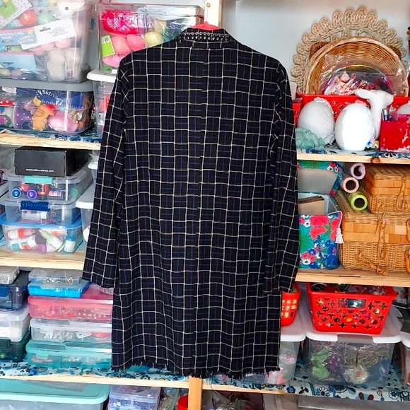 EUC GIMMICKS by BKE Studded Plaid Finge Duster Jacket MD - Picture 7 of 8